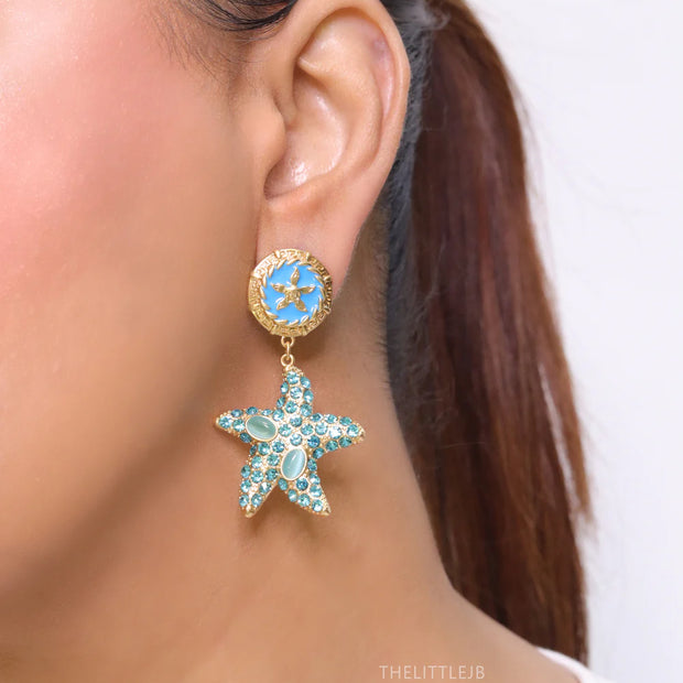 Aqua gold star dangles