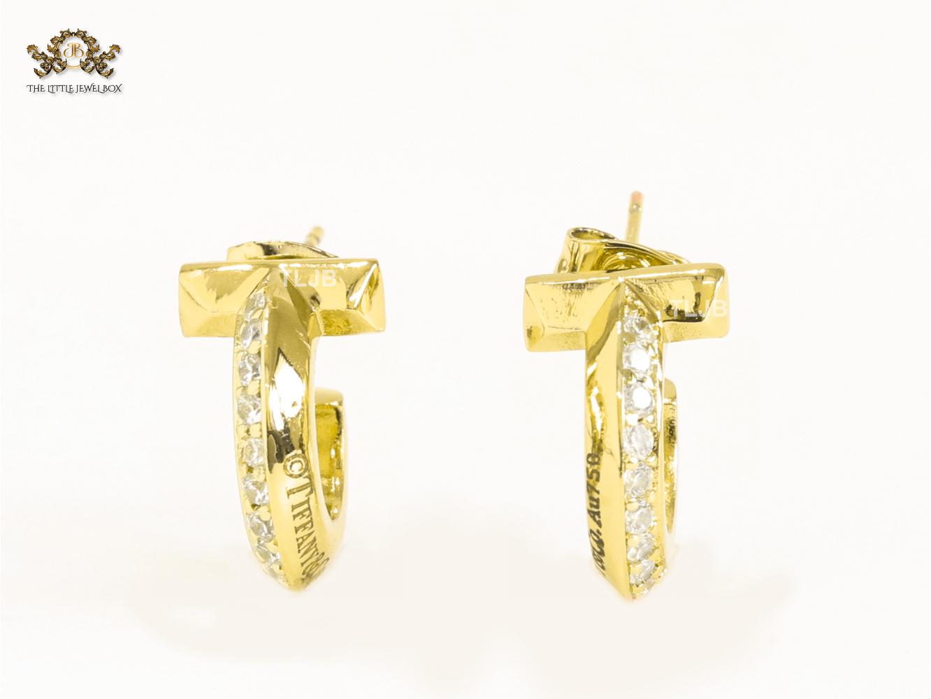 Alphabet T gold hoops with cz