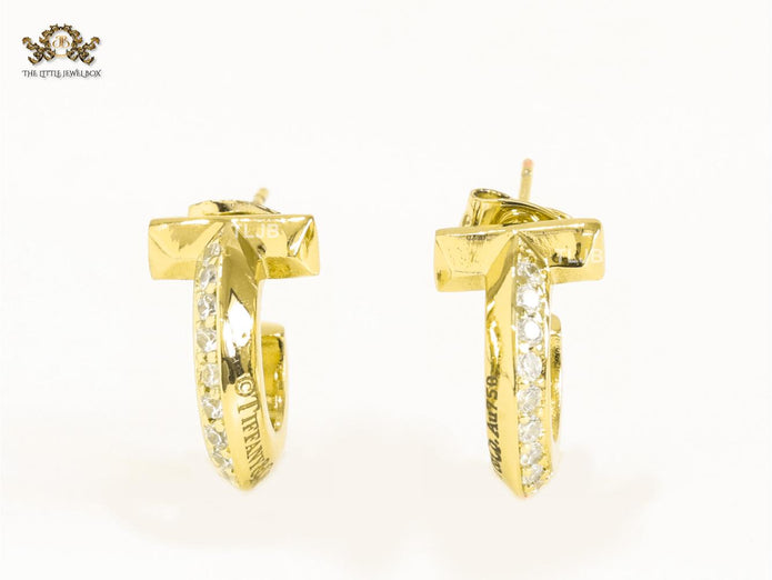 Alphabet T gold hoops with cz