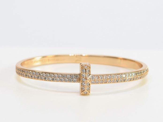 Alphabet T bracelet with full CZ in gold finish