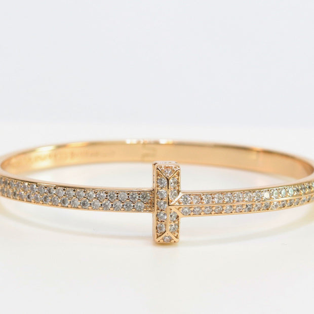 Alphabet T bracelet with full CZ in gold finish