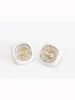 Double C White enamel CZ square studs
