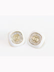 Double C White enamel CZ square studs