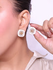 Double C White enamel CZ square studs