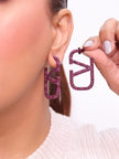 Alphabet V purple cz rectagular hoops 45 mm