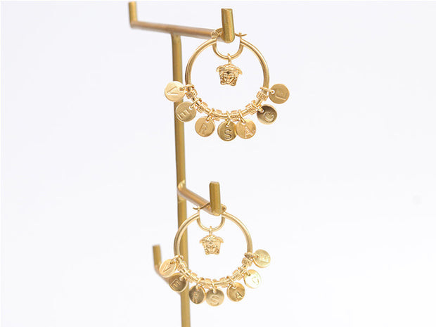Alphabet embossed charm hoops