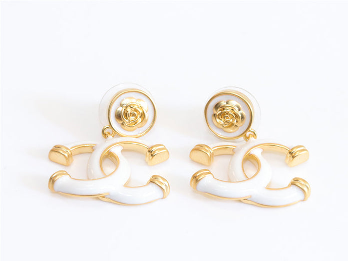 Double C white enamel dangles