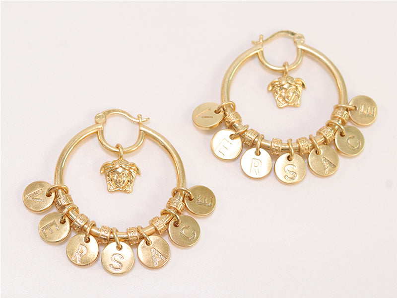 Alphabet embossed charm hoops