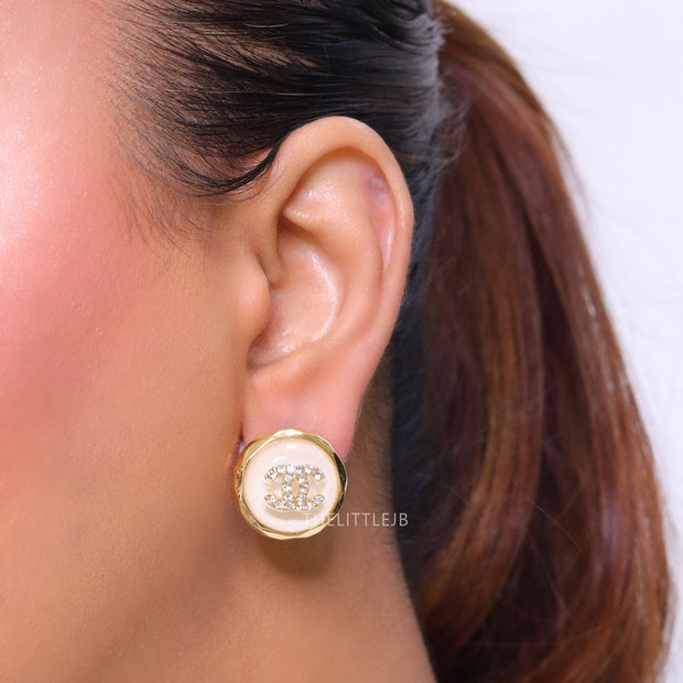Double C Gold and White halo studs