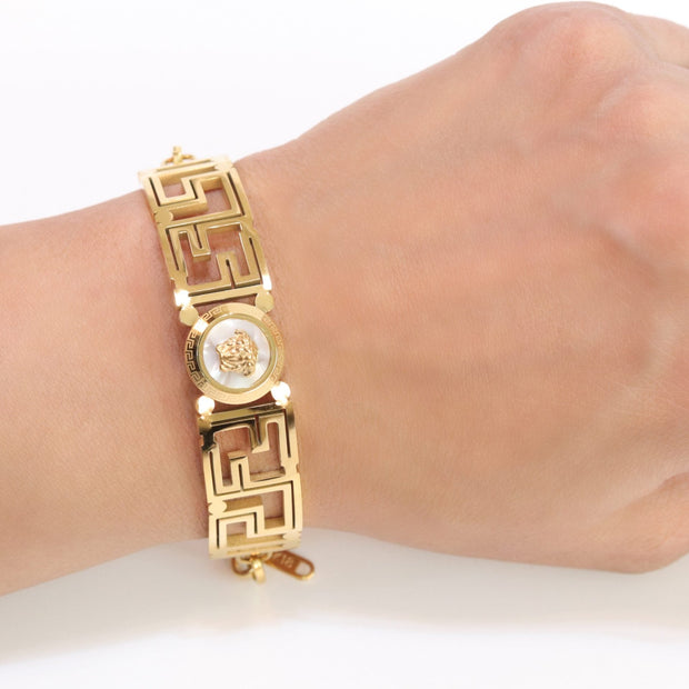 Alphabet V and Medusa Bracelet with chain in gold finish