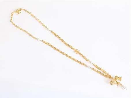 Lion and pearl drop link double C chain