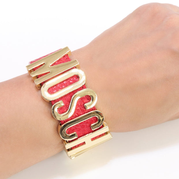 Alphabet M red colour bracelet in gold finish