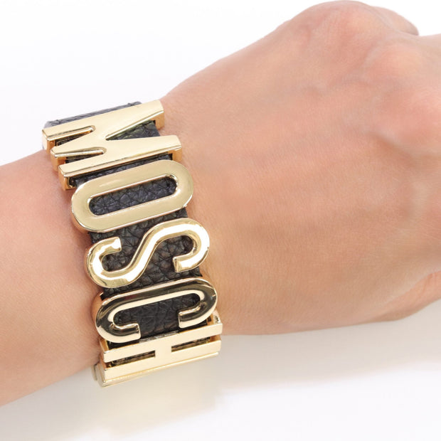 Alphabet M black colour bracelet in gold finish