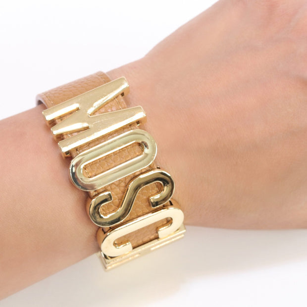 Alphabet M tan colour bracelet in gold finish