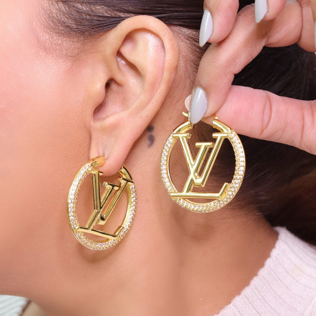 L and V cz gold hoops 40 mm