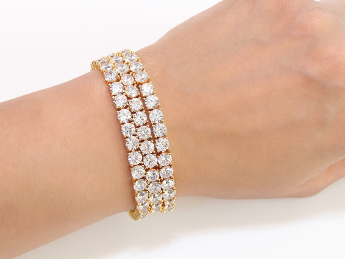 Triple Stacked CZ bracelet in gold finish