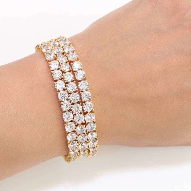 Triple Stacked CZ bracelet in gold finish