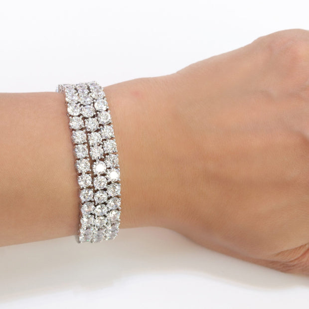 Triple Stacked CZ bracelet in platinum finish