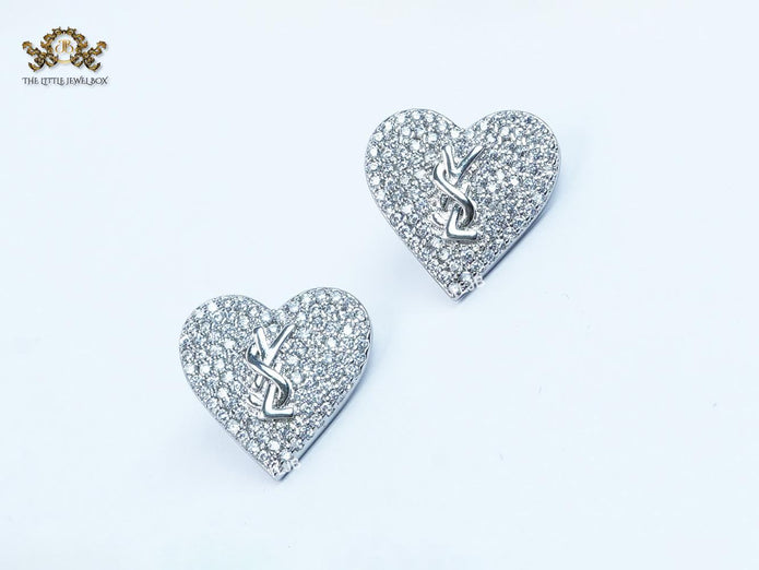 Alphabet Y cz and heart studs platinum
