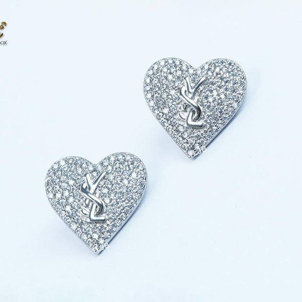 Alphabet Y cz and heart studs platinum