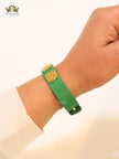 Alphabet L green leather bracelet