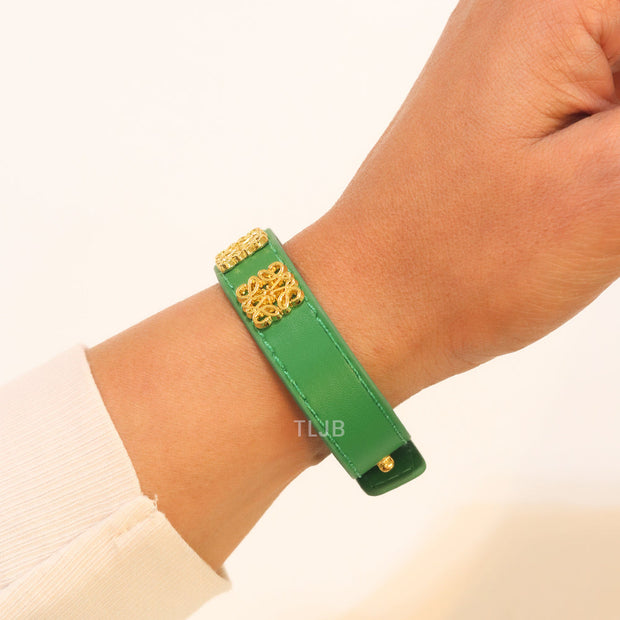 Alphabet L green leather bracelet