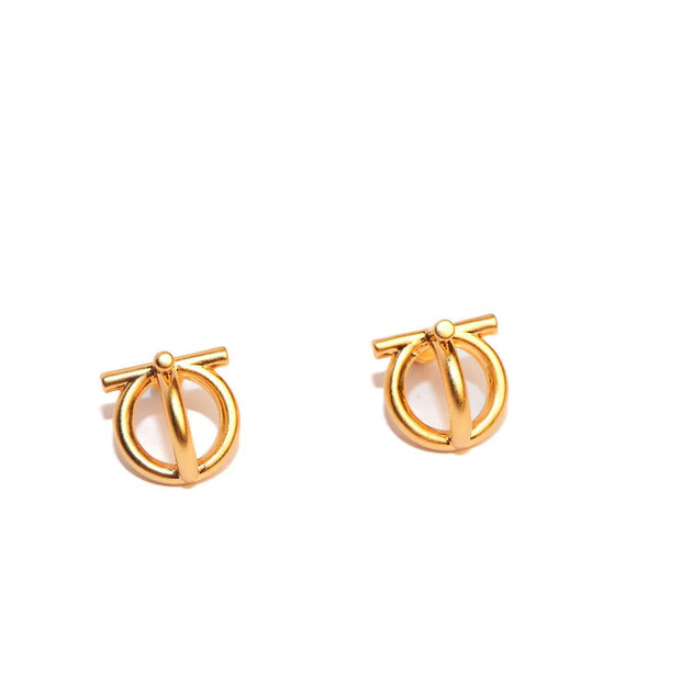 Alphabet SF Double Loop Matt gold Studs