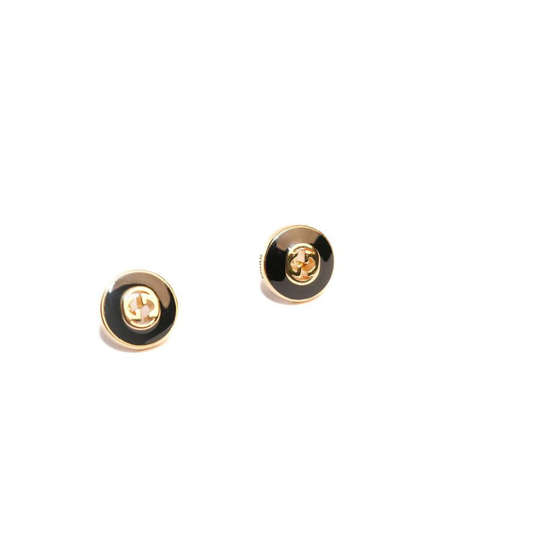 Double G black enamel studs gold