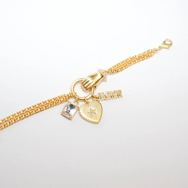 Elegant Gold Charm Bracelet with Heart and Crystal