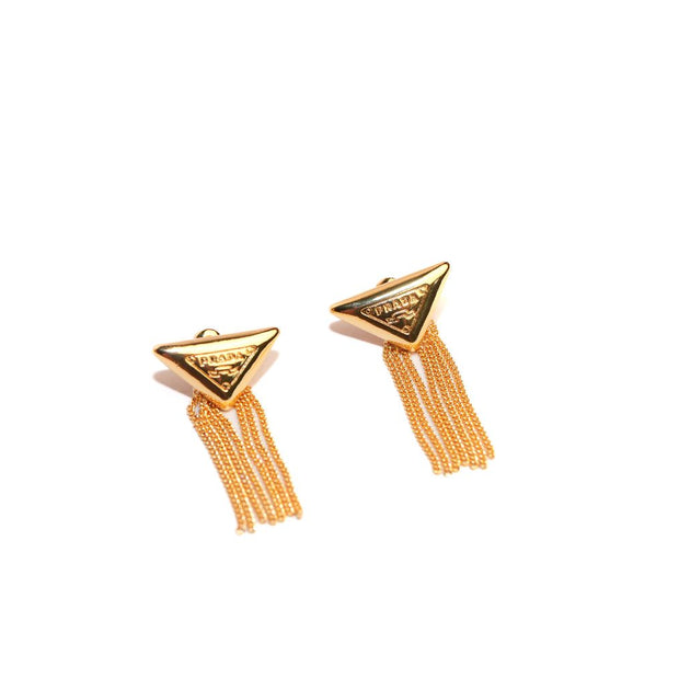 Alphabet P triangle motif Chain Tassles gold earrings