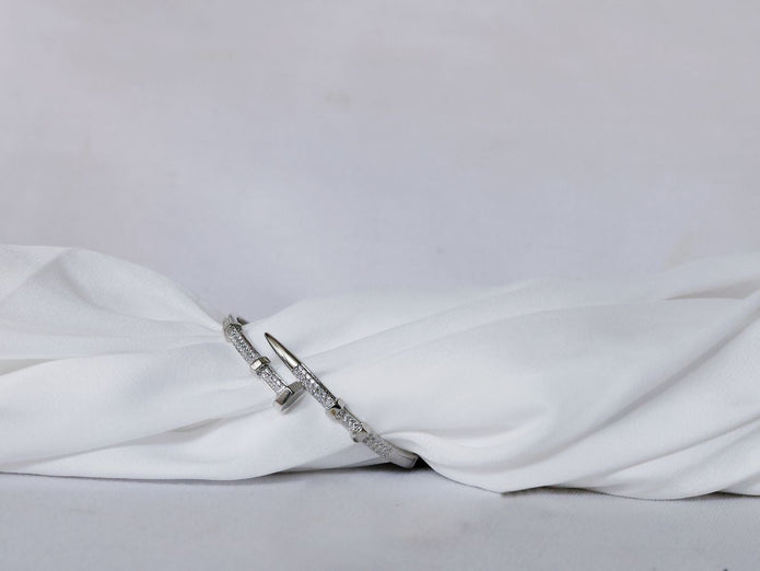 Platinum Plated CZ Nail and Nut Bracelet