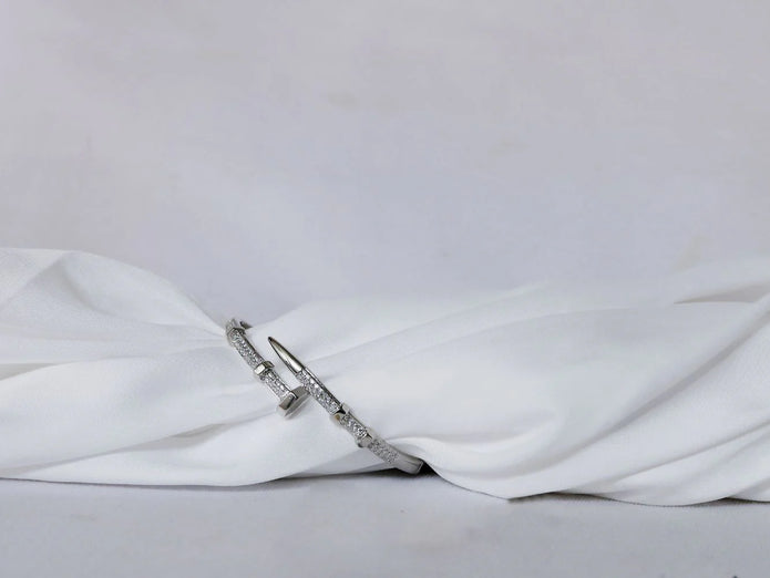 Platinum Plated CZ Nail and Nut Bracelet