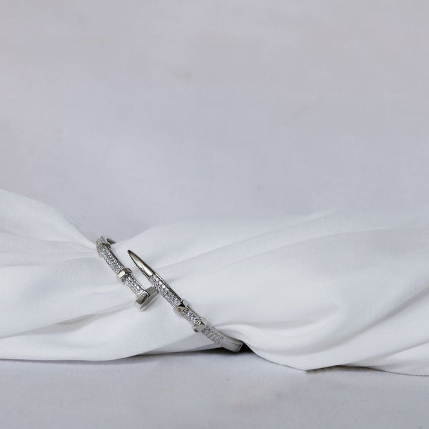 Platinum Plated CZ Nail and Nut Bracelet