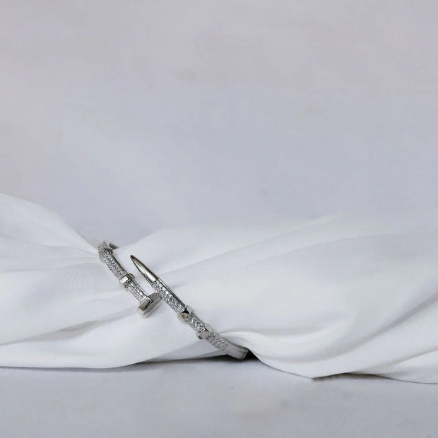 Platinum Plated CZ Nail and Nut Bracelet