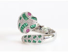 Platinum snake ring with green CZ