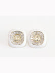 Double C White enamel CZ square studs