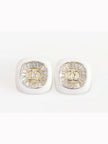 Double C White enamel CZ square studs
