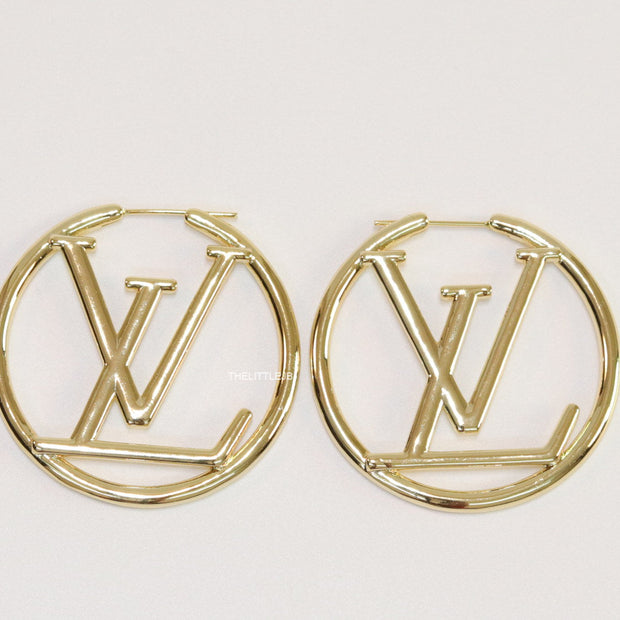 Gold plated L and V alphabet hoops 50 mm