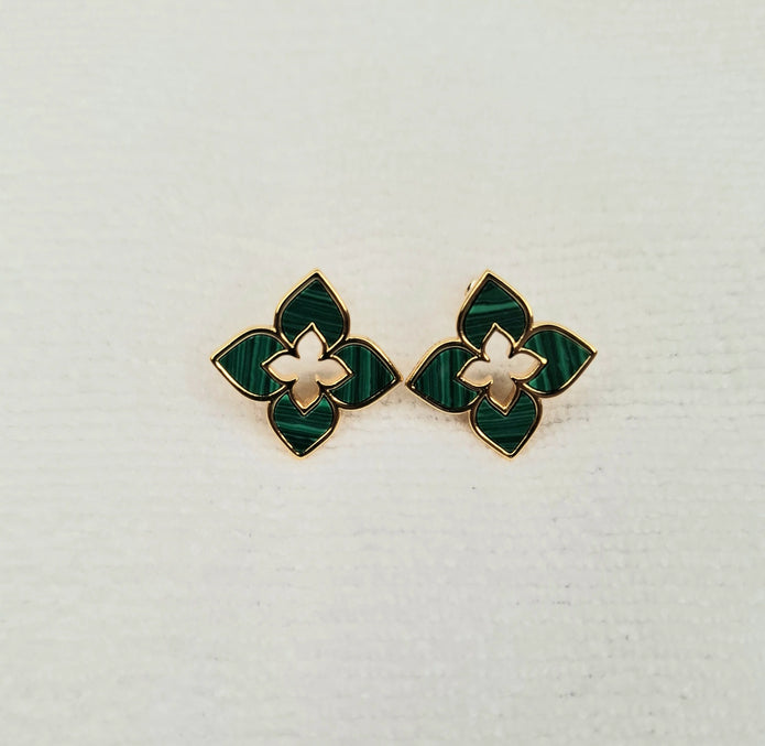 Alphabet RC Gold Plated green Clover Plain Stud Earring