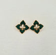 Alphabet RC Gold Plated green Clover Plain Stud Earring