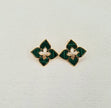 Alphabet RC Gold Plated green Clover Plain Stud Earring