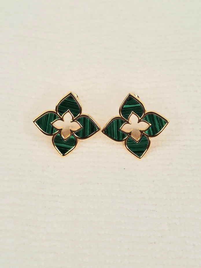 Alphabet RC Gold Plated green Clover Plain Stud Earring