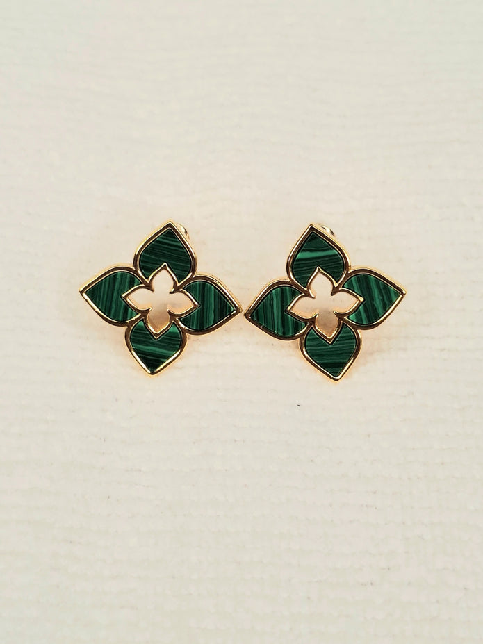 Alphabet RC Gold Plated green Clover Plain Stud Earring