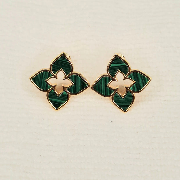 Alphabet RC Gold Plated green Clover Plain Stud Earring