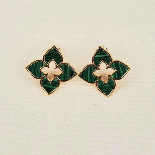 Alphabet RC Gold Plated green Clover Plain Stud Earring