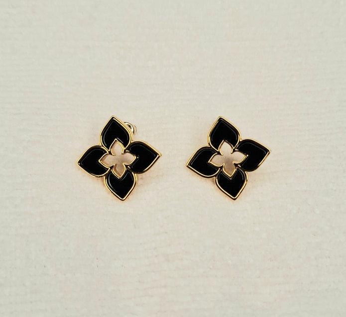 Alphabet RC Gold Plated Black Clover Plain Stud Earring