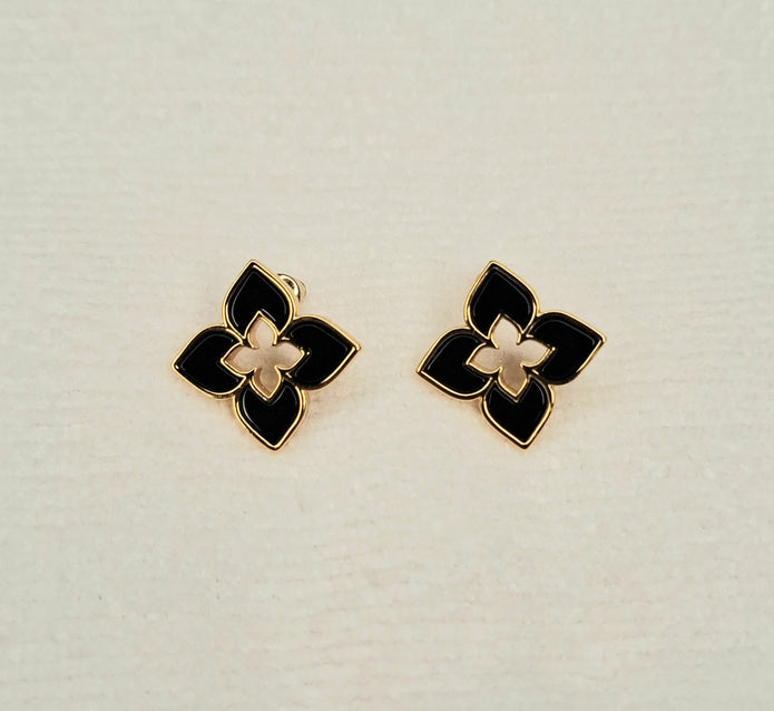 Alphabet RC Gold Plated Black Clover Plain Stud Earring