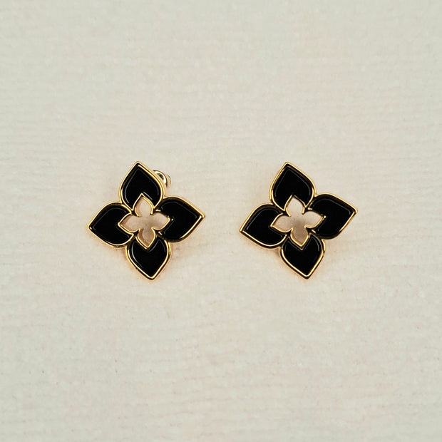 Alphabet RC Gold Plated Black Clover Plain Stud Earring