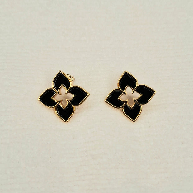 Alphabet RC Gold Plated Black Clover Plain Stud Earring