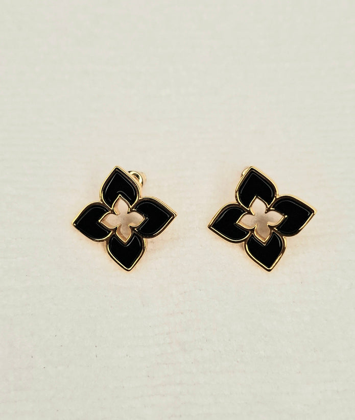Alphabet RC Gold Plated Black Clover Plain Stud Earring